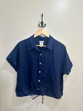 Joie Navy Women’s Linen Drawstring Hem Shirt Size L